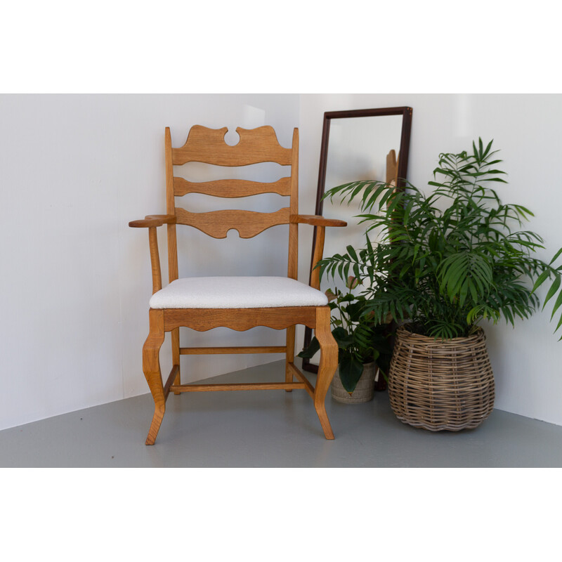Danish vintage oakwood Razorblade armchair by Henning Kjærnulf for Eg Furniture, 1960s