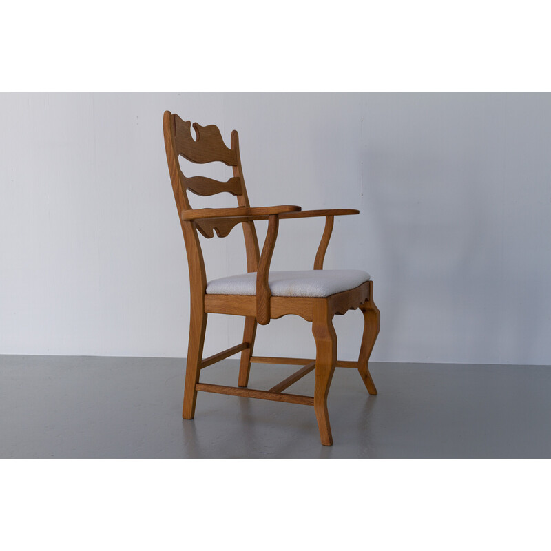 Danish vintage oakwood Razorblade armchair by Henning Kjærnulf for Eg Furniture, 1960s