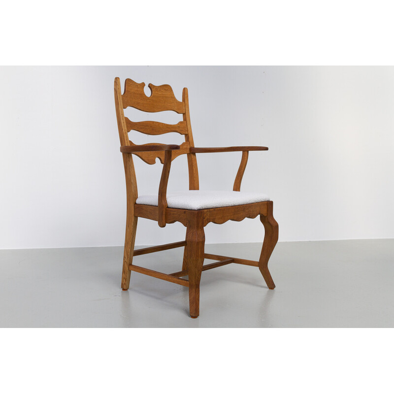 Danish vintage oakwood Razorblade armchair by Henning Kjærnulf for Eg Furniture, 1960s