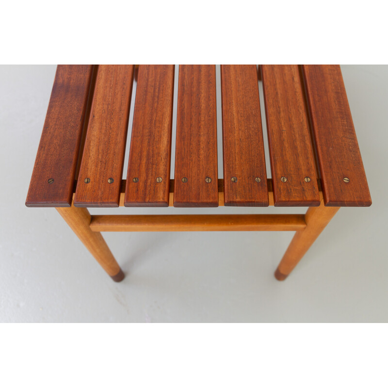 Danish vintage teak and beechwood bench, 1950s