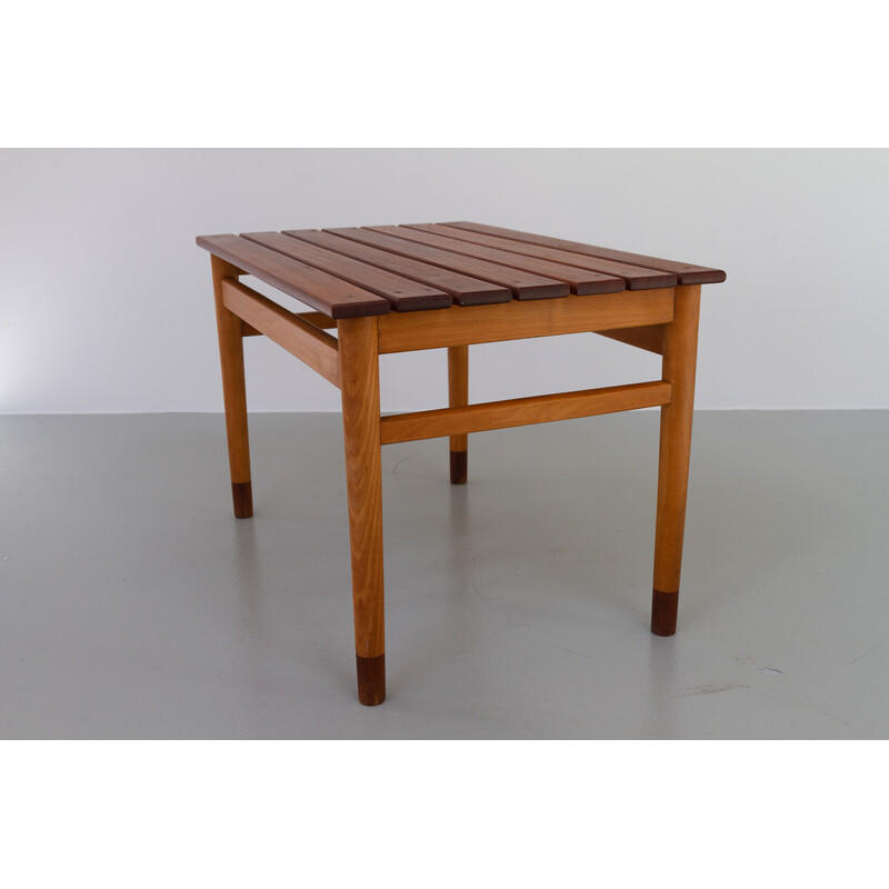 Danish vintage teak and beechwood bench, 1950s