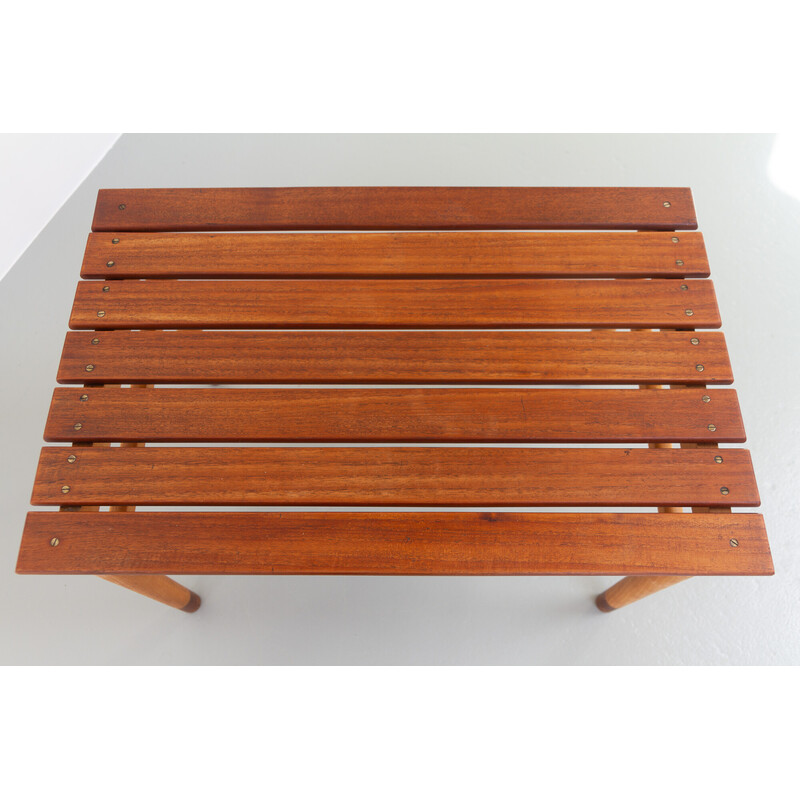 Danish vintage teak and beechwood bench, 1950s