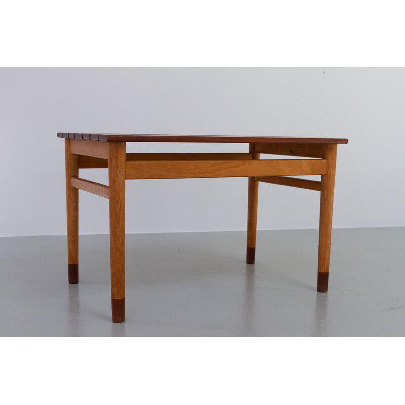 Danish vintage teak and beechwood bench, 1950s