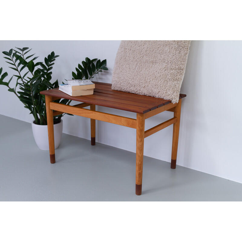 Danish vintage teak and beechwood bench, 1950s