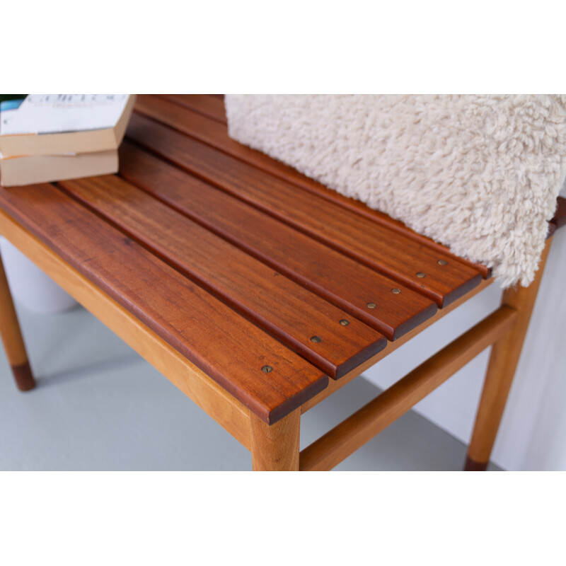 Danish vintage teak and beechwood bench, 1950s