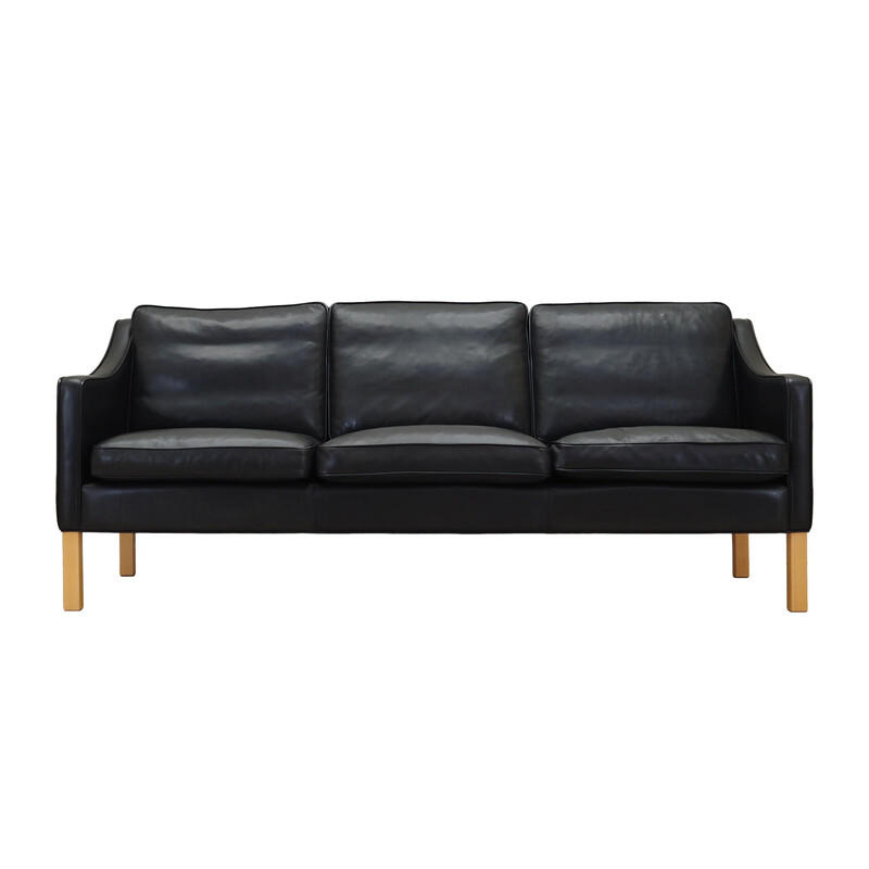 Vintage Danish black leather sofa by Hurup Møbelfabrik, 1970s