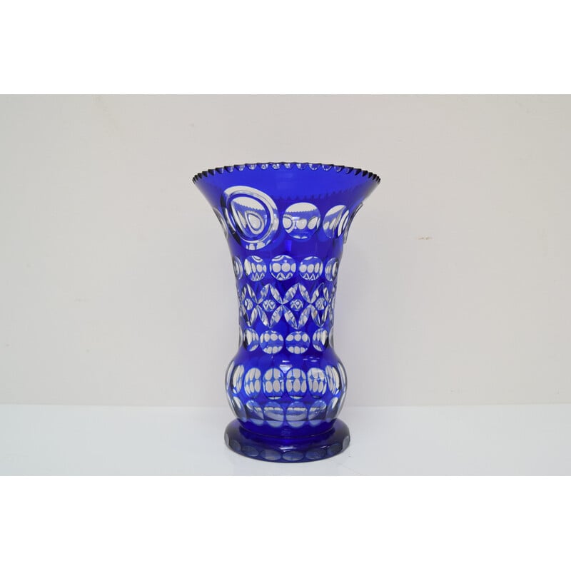 Handgeschliffene kobaltblaue Vase aus Bleikristall von Caesar Crystal Bohemiae Co, 1980er Jahre