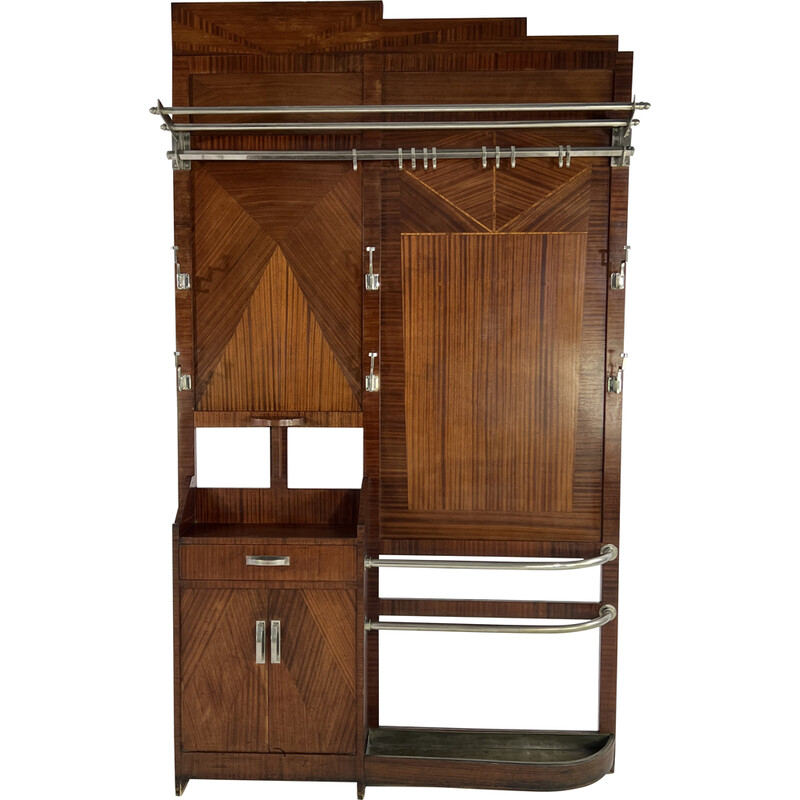 Vintage Art Deco wood and metal coat rack