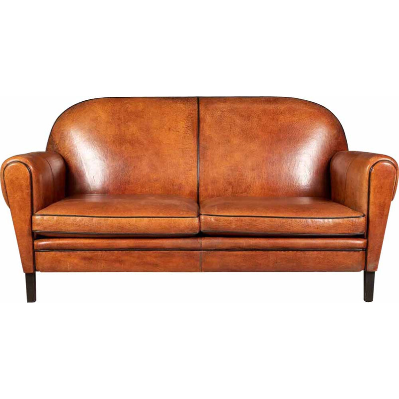 Mid century sheepskin leather sofa