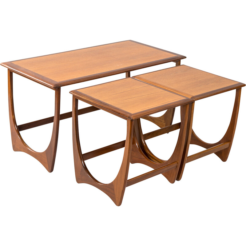 Mid century teak and afromosia Fresco nesting tables by Victor Wilkins for G Plan, UK 1976