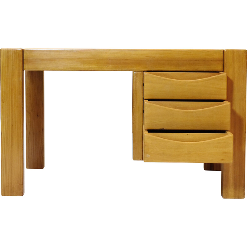 Vintage elmwood desk with 3 drawers by Roland Haeusler for Maison Regain, 1970