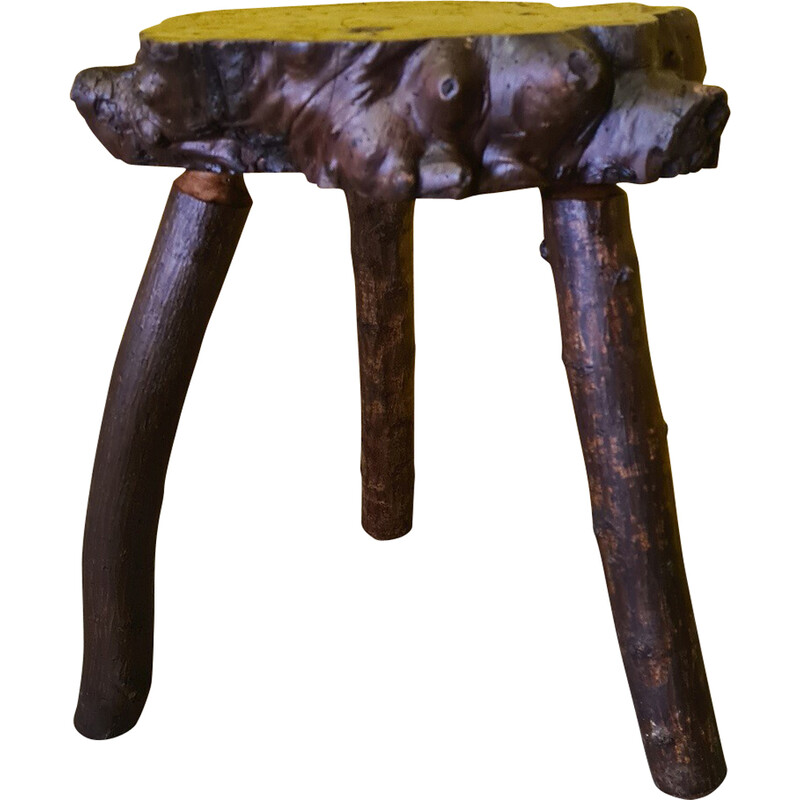 Tavolino francese d'epoca fatto a mano con tronco d'albero