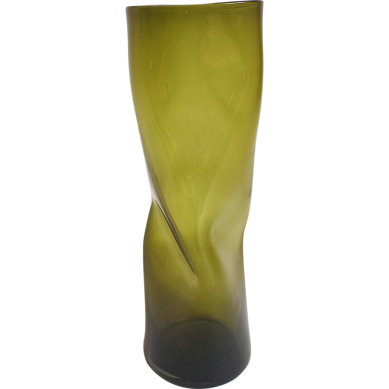 Vintage smoked green vase, 1970