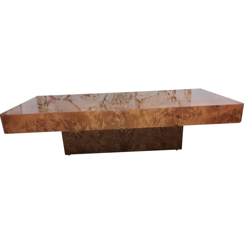 Vintage rectangular coffee table in elmwood burr, 1970