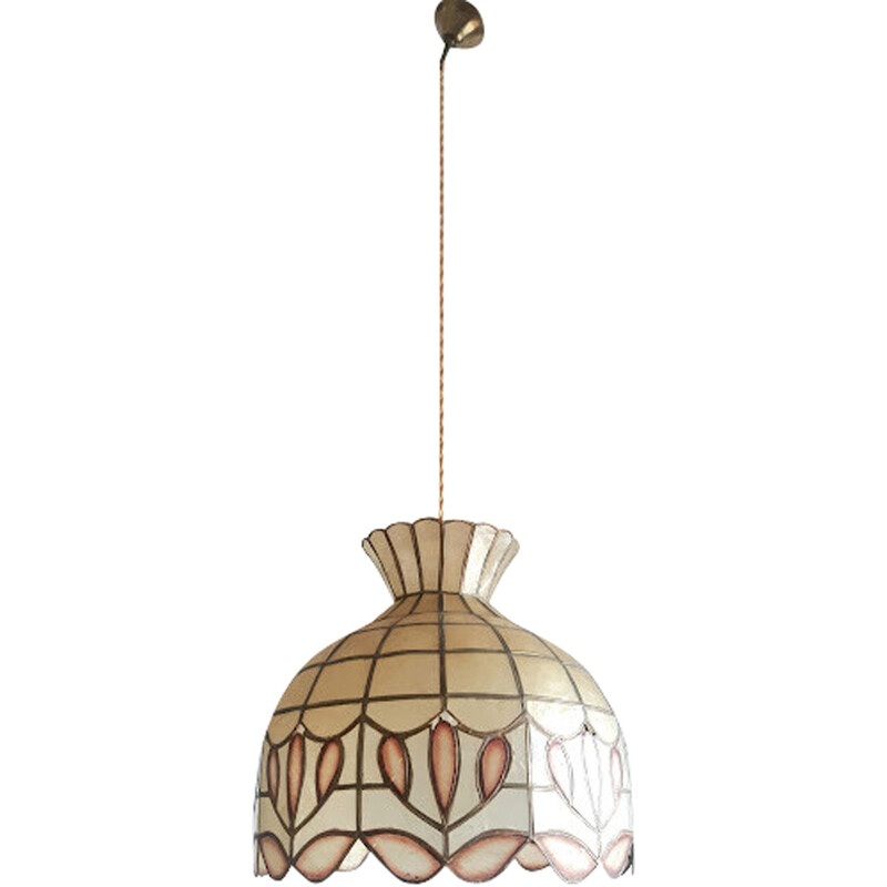 Vintage pendant lamp in mother-of-pearl scales