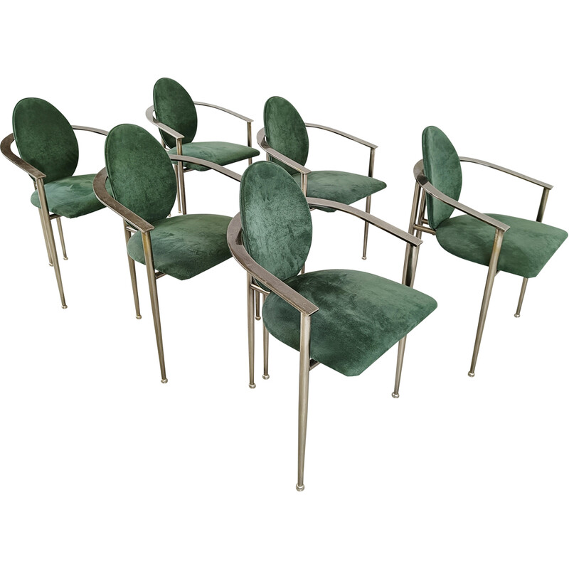 Conjunto de 6 cadeiras de jantar vintage da Belgo chrom, anos 80