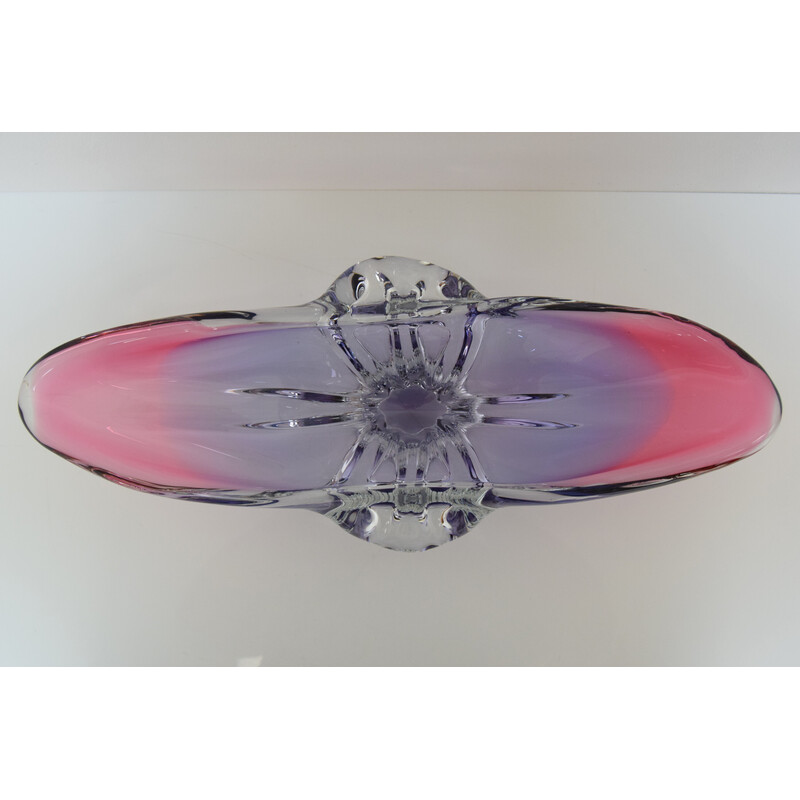 Vintage Art Glass Oblong bowl by Josef Hospodka for Glasswork Chřibská, Czechoslovakia 1960