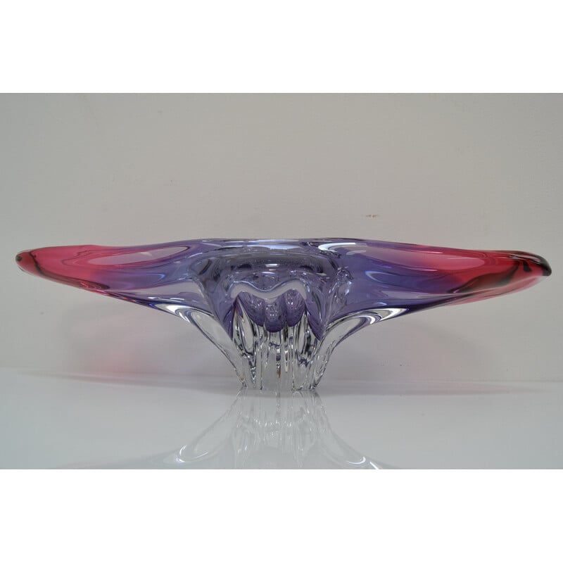 Vintage Art Glass Oblong bowl by Josef Hospodka for Glasswork Chřibská, Czechoslovakia 1960