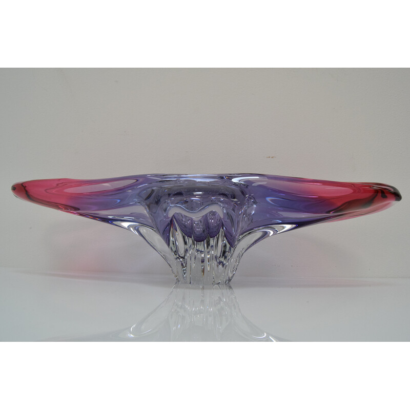 Vintage Art Glass Oblong bowl van Josef Hospodka voor Glasswork Chřibská, Tsjechoslowakije 1960