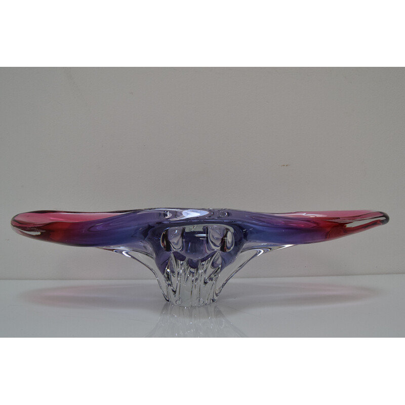 Taça oblonga de vidro artístico vintage de Josef Hospodka para Glasswork Chřibská, Checoslováquia 1960