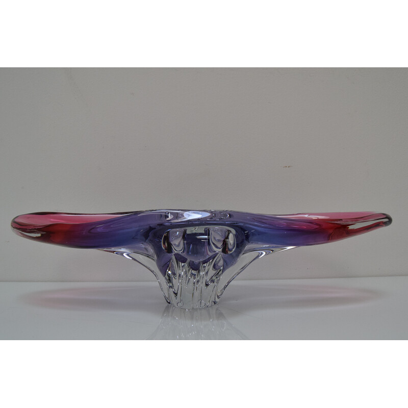 Vintage Art Glass Oblong bowl van Josef Hospodka voor Glasswork Chřibská, Tsjechoslowakije 1960