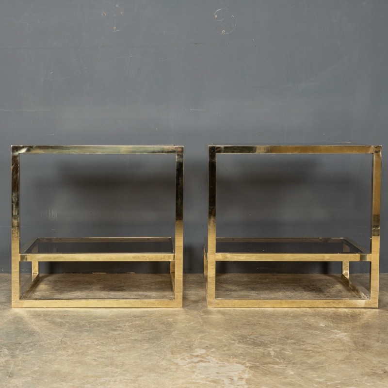 Pair of vintage chrome and glass G side tables, 1970