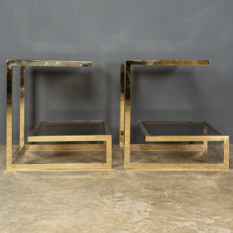 Pair of vintage chrome and glass G side tables, 1970