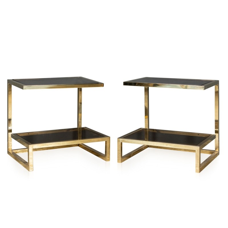 Pair of vintage chrome and glass G side tables, 1970