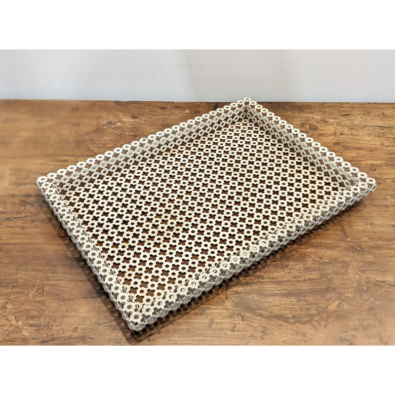 Vintage white lacquered metal tray by Mathieu Mategot, 1950