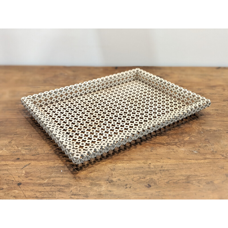 Vintage white lacquered metal tray by Mathieu Mategot, 1950