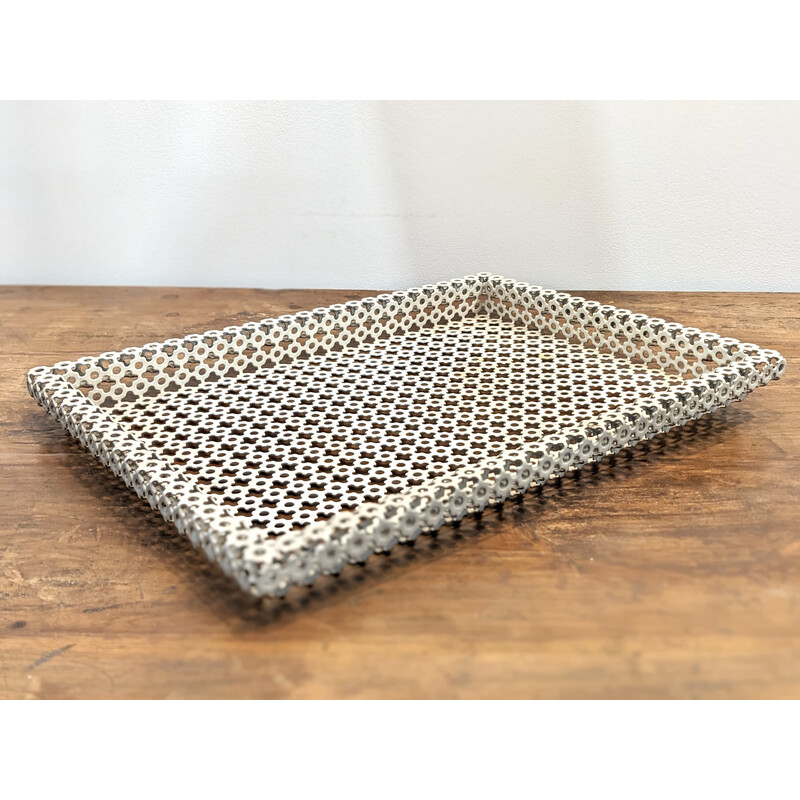 Vintage white lacquered metal tray by Mathieu Mategot, 1950