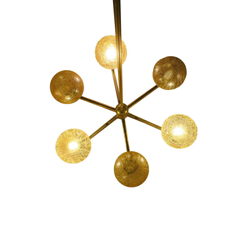 Italian vintage gold-plated brass chandelier with 6 globes by Angelo Brotto for Esperia, 1970s