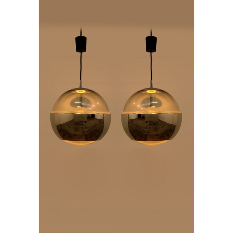 Paar vintage ''Magic Eye'' hanglampen in chroom van Peill en Putzler