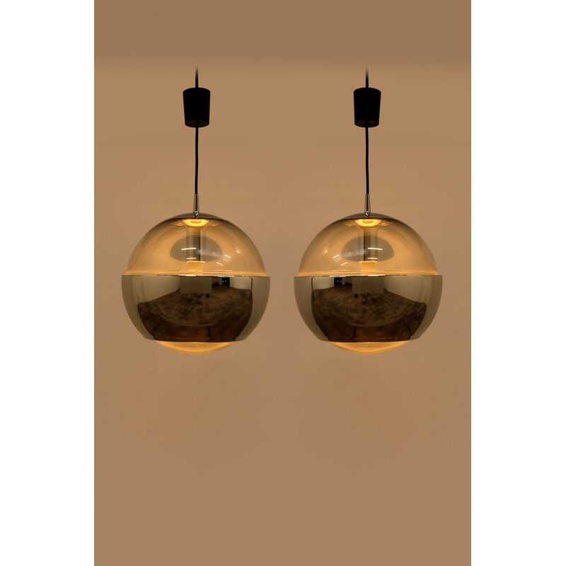 Pair of vintage ''Magic Eye'' pendants lamps in chrome by Peill and Putzler