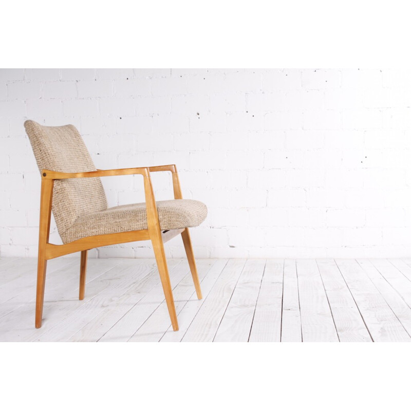 Easy-chair in cherrywood and wool - 1950s