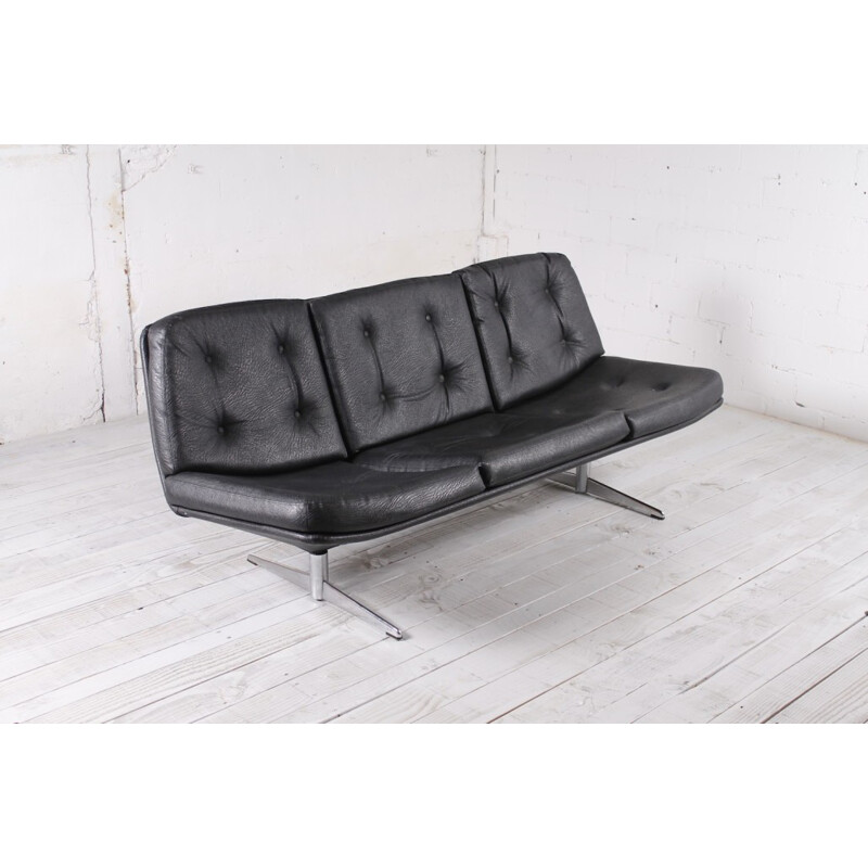 Space age black vinyl sofa - 1970s