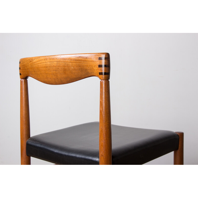 Set of 4 vintage chairs in oakwood and black Skaï by Henry Walter Klein for Bramin, Denmark 1960
