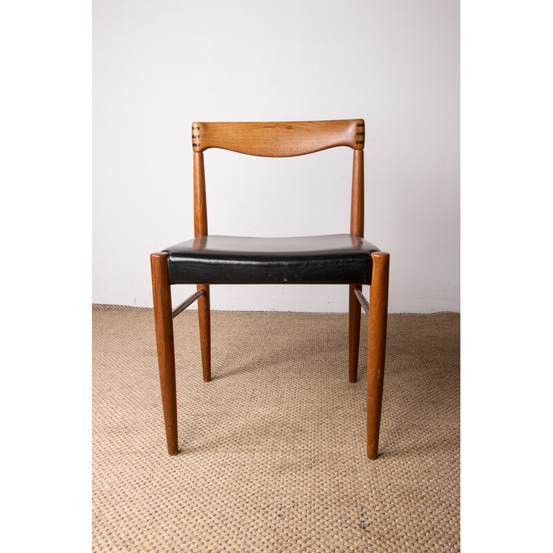 Set of 4 vintage chairs in oakwood and black Skaï by Henry Walter Klein for Bramin, Denmark 1960