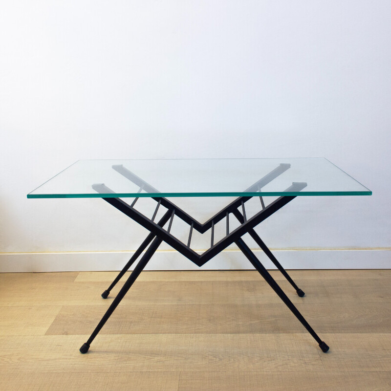 Vintage metal and glass coffee table, Spain 1970