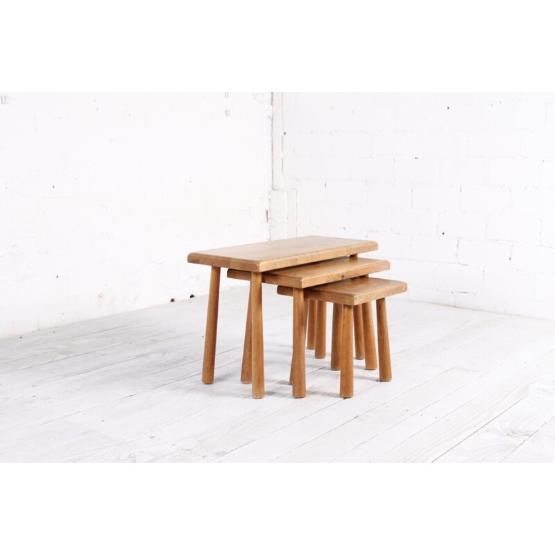 Set of 3 nesting tables in oak - 1950s