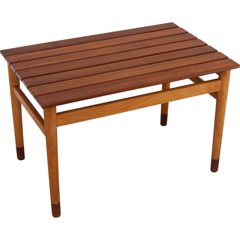 Danish vintage teak and beechwood bench, 1950s