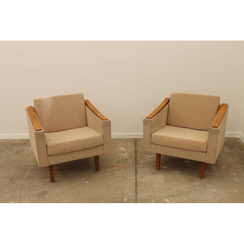 Pair of vintage beechwood armchairs, Czechoslovakia 1970