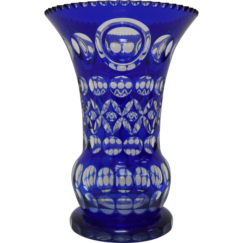Vase vintage en cristal - bleu
