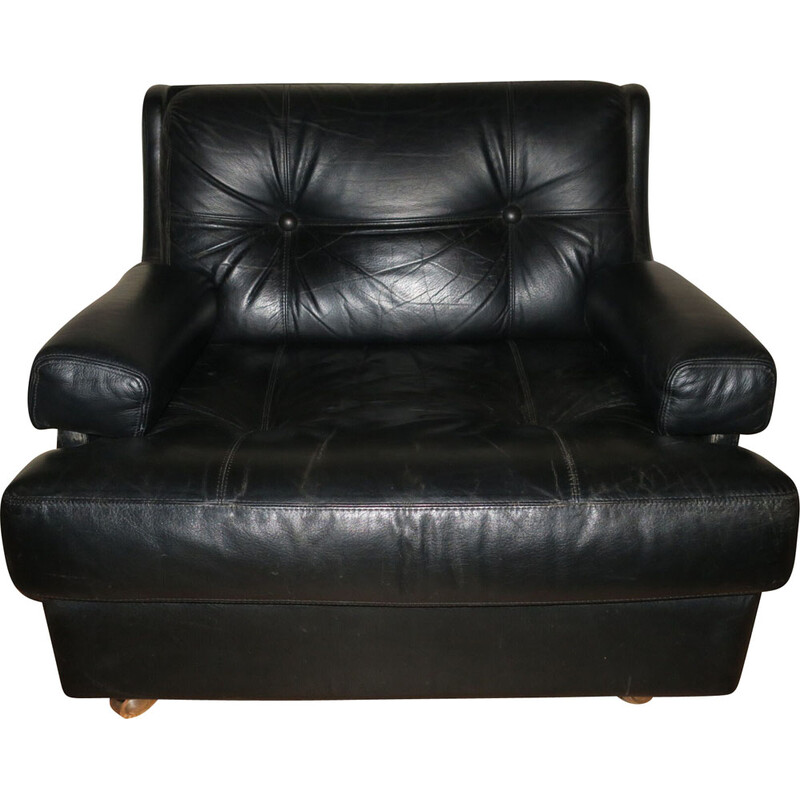 Sessel aus schwarzem Leder von Dux International, Schweden 1960er Jahre