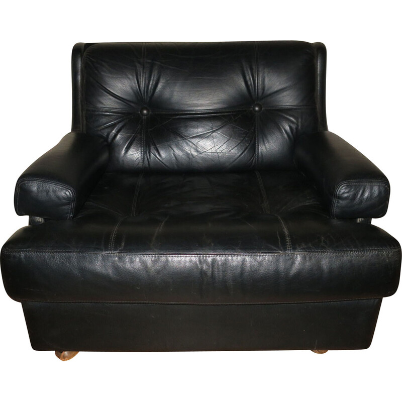 Sillón vintage de cuero negro de Dux International, Suecia Años 60