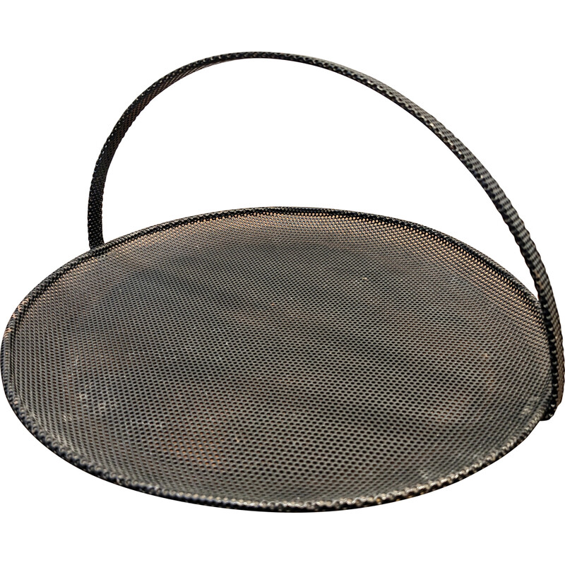 Cesta vintage de metal negro de Mathieu Mategot, 1950-1960