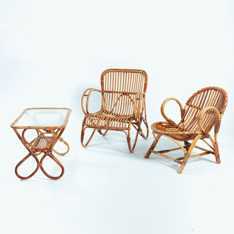 Ensemble de meubles de jardin vintage en rotin de bambou par Rohe Noordwolde, 1970