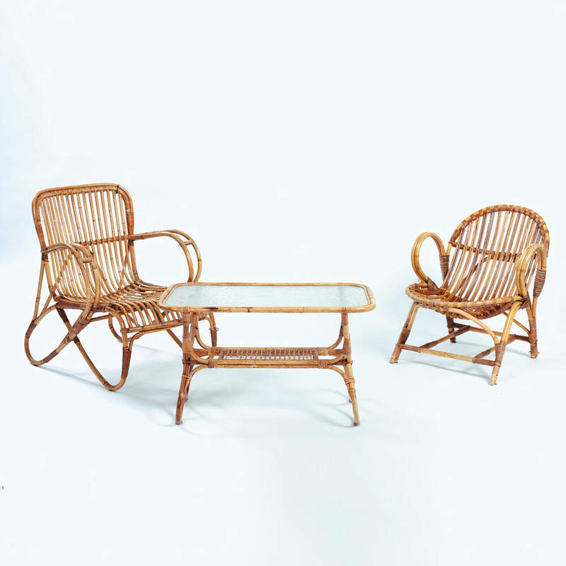 Ensemble de meubles de jardin vintage en rotin de bambou par Rohe Noordwolde, 1970