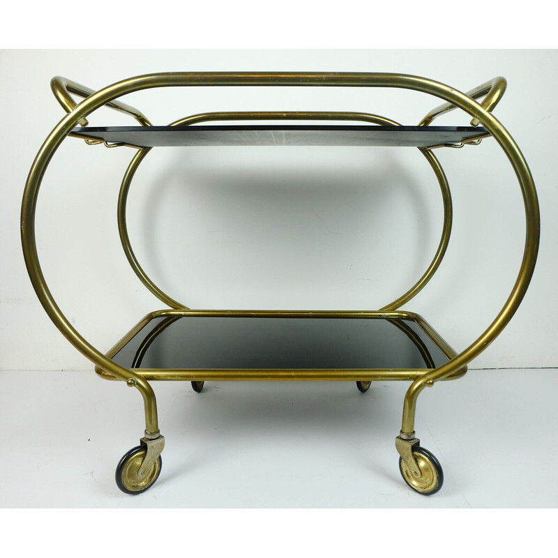 Vintage brass and glass serving trolley, 1950