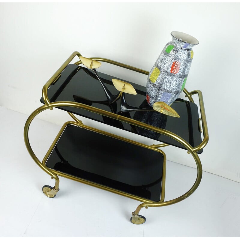 Vintage brass and glass serving trolley, 1950